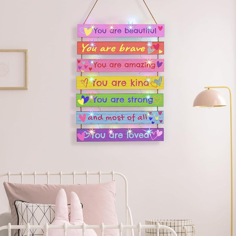FIOBEE Girls Room Décor for Teen Girls Boys with LED Light Wall Decor for Bedroom Motivational Inspirational Wall Art Room Decoration for Kids Studyroom, 8 Kinds of Lights, Colorful Love - Image 5